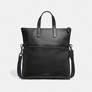 COACH MEN BLACK LEATHER GRAHAM FOLDOVER TOTE